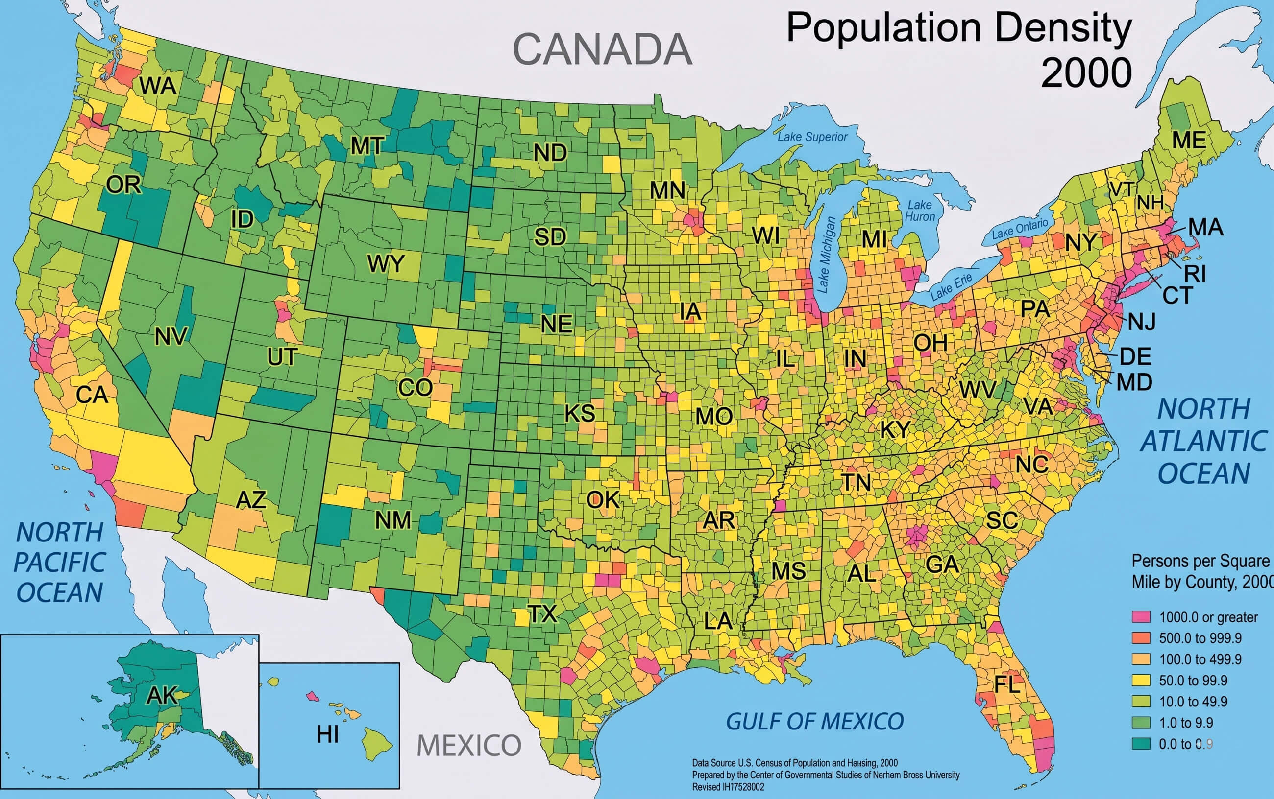 USA population density map