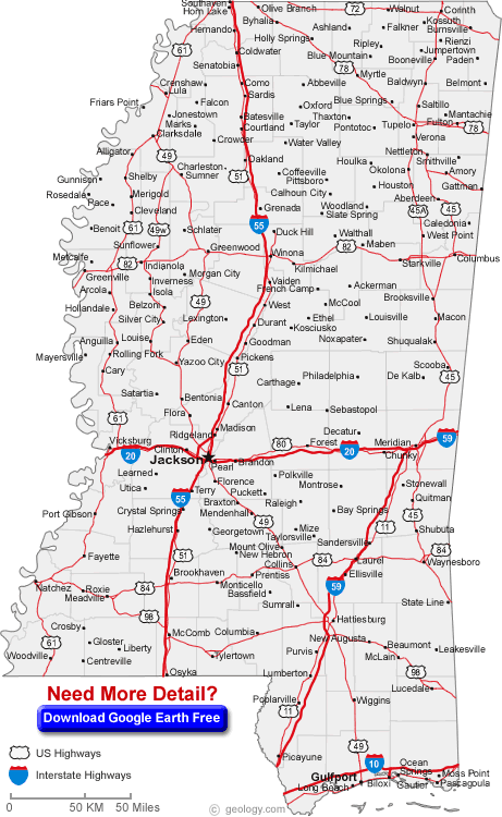 Map of Mississippi Cities