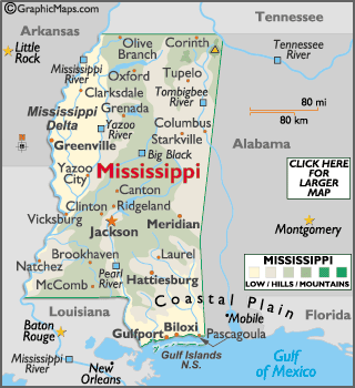 Mississippi city map