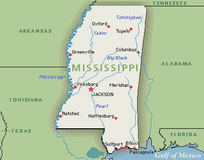 Mississippi main cities map