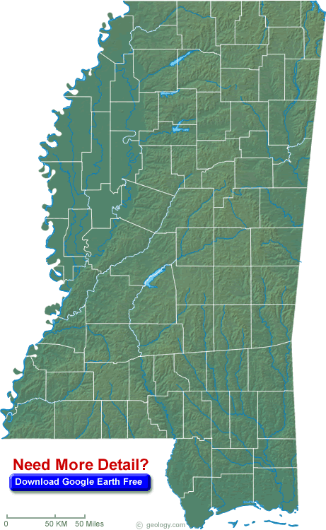 Mississippi Physical Map blank