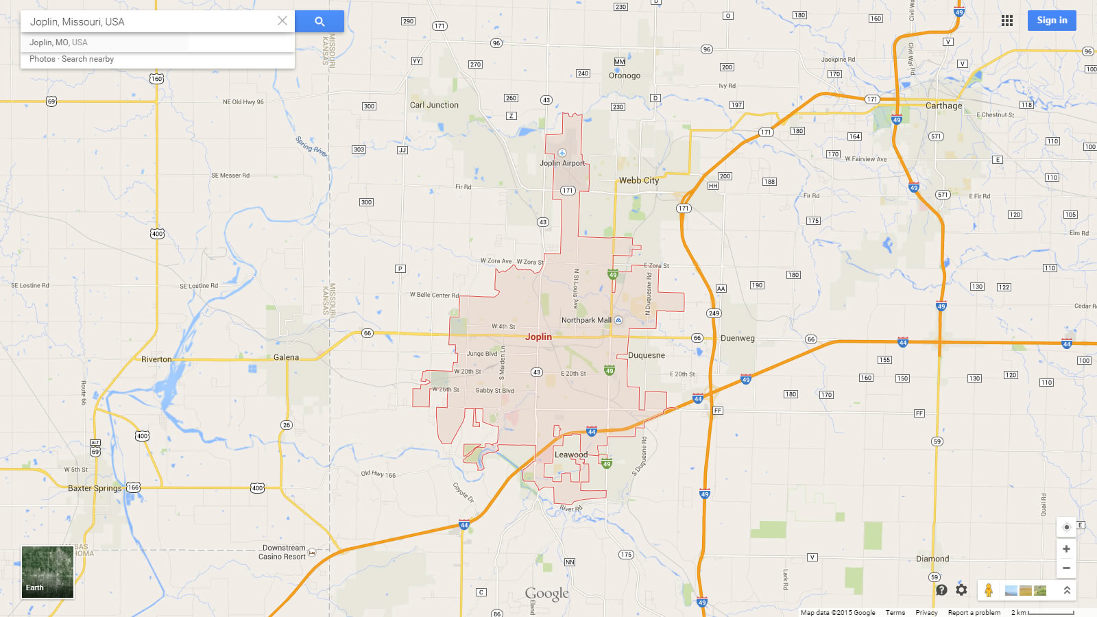 Joplin, Missouri Map