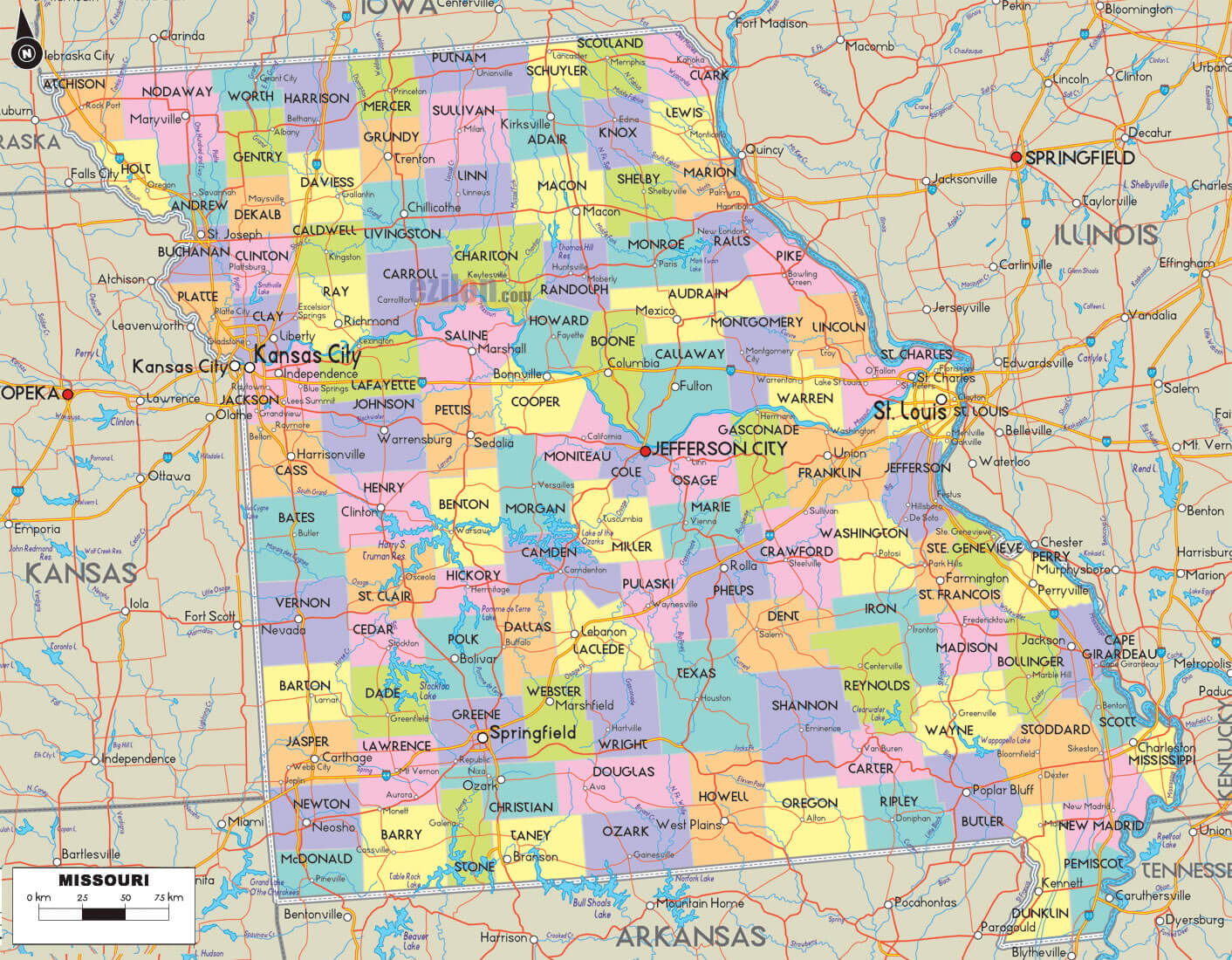 Missouri Counties Road Map USA