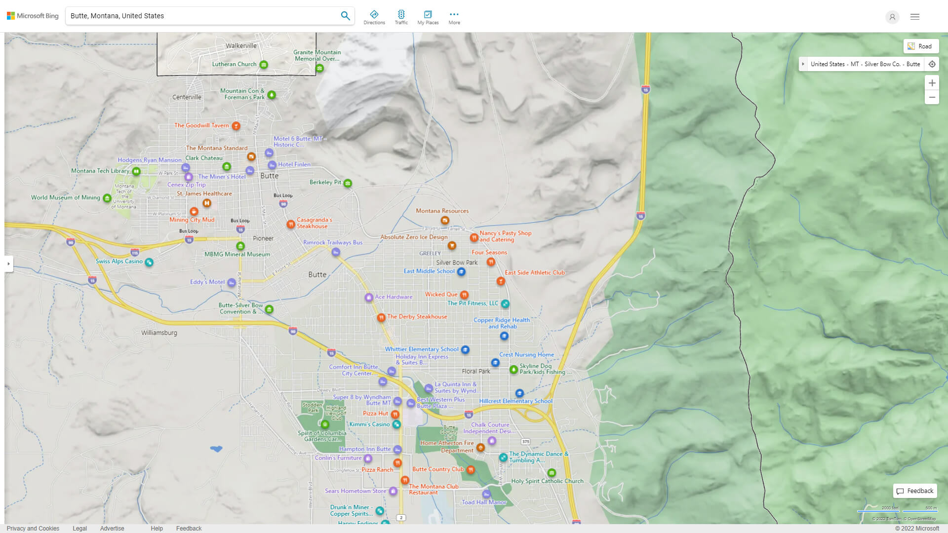 Butte Silver Bow, Montana Map