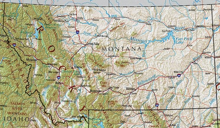 Physical Map of Montana
