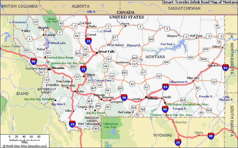 Road Map of Montana