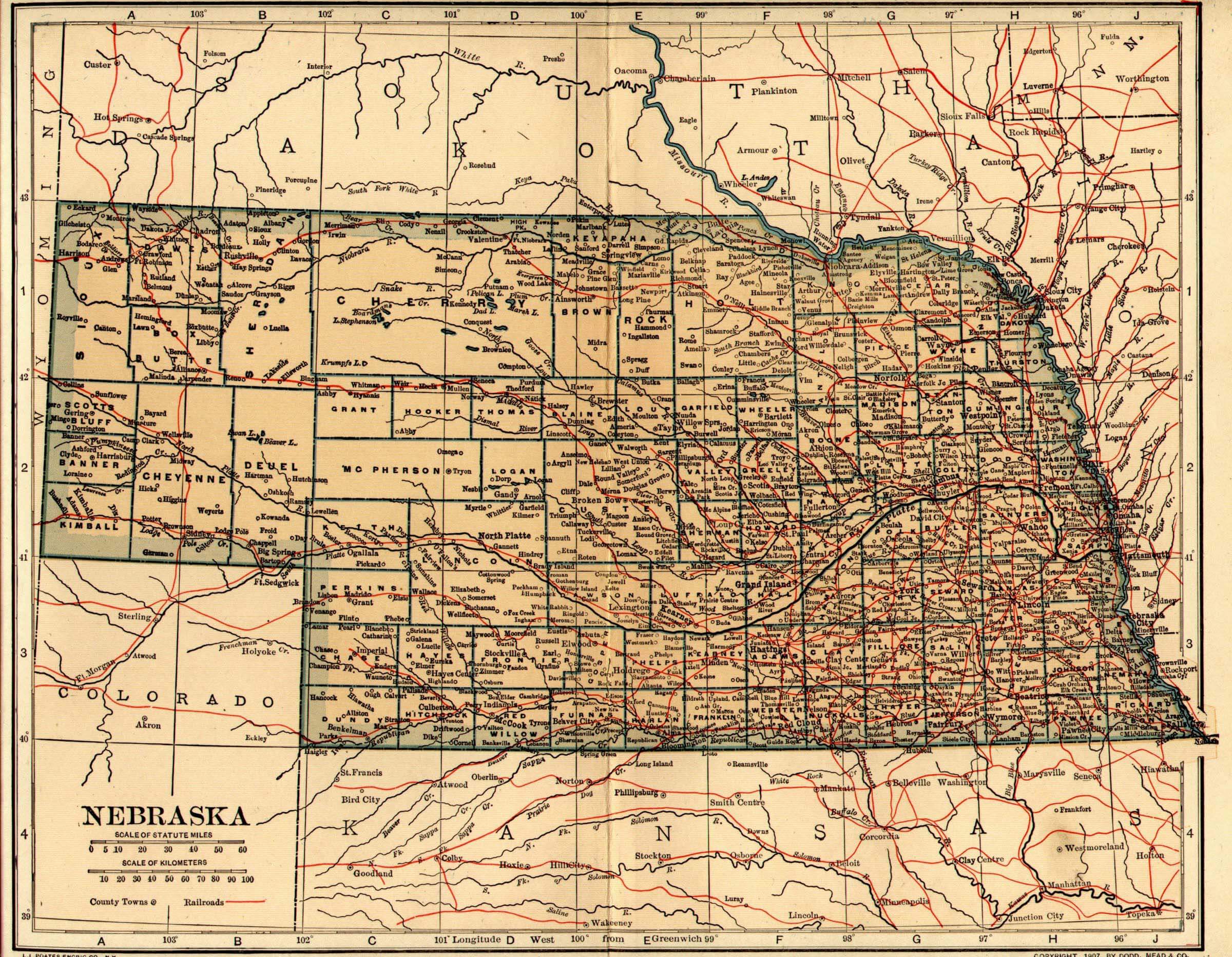 Nebraska Historical Map 1899