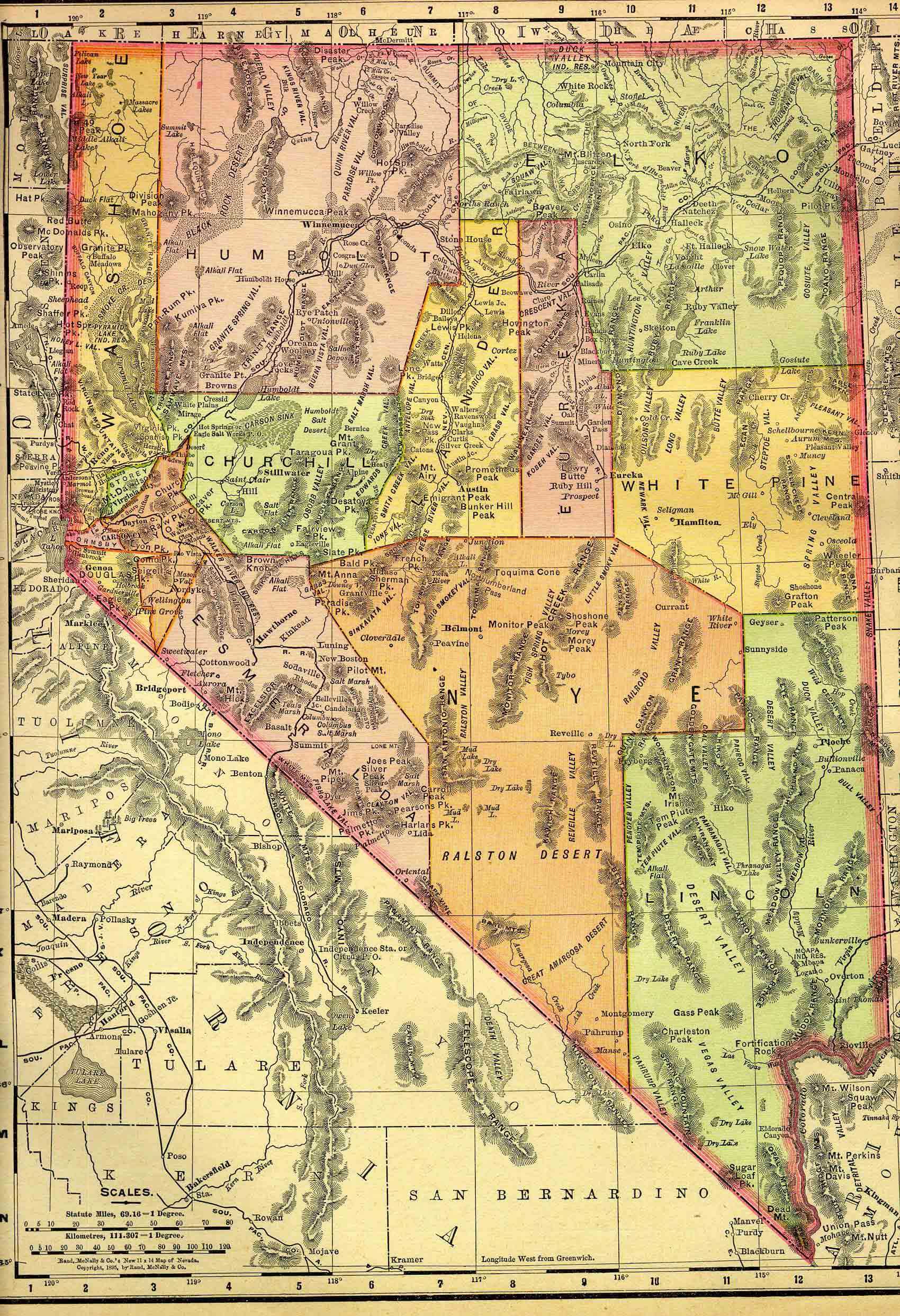 Nevada Historical Map 1895