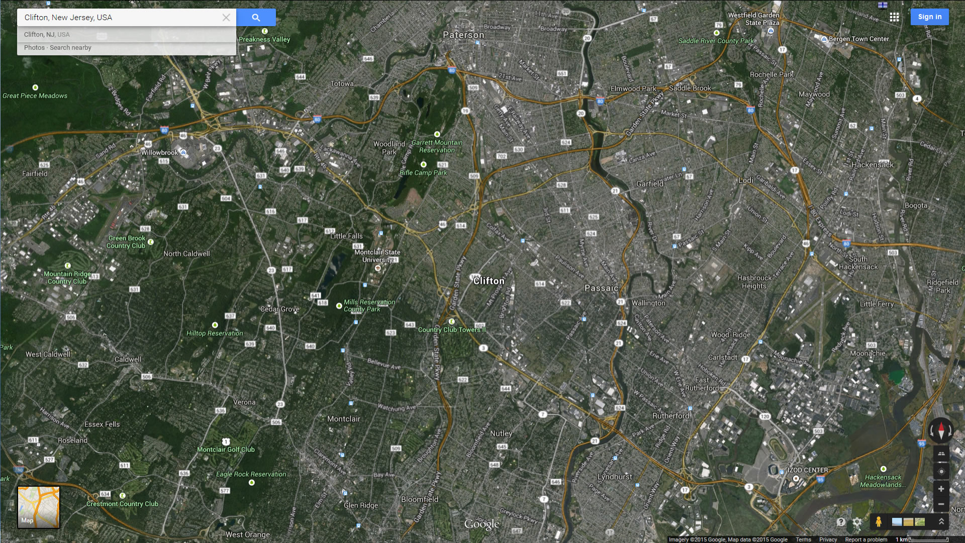 clifton map new jersey us satellite