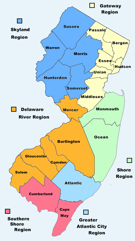 New Jersey County Region Map