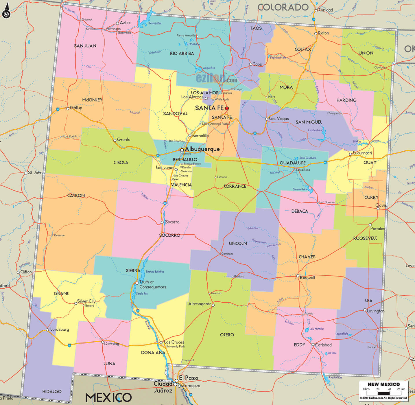 New Mexico Counties Road Map USA