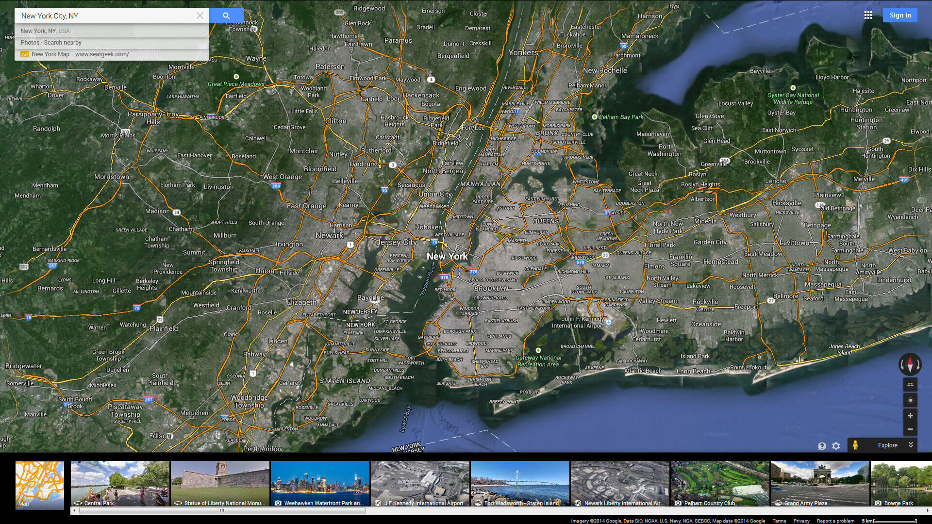 new york city map new york us satellite