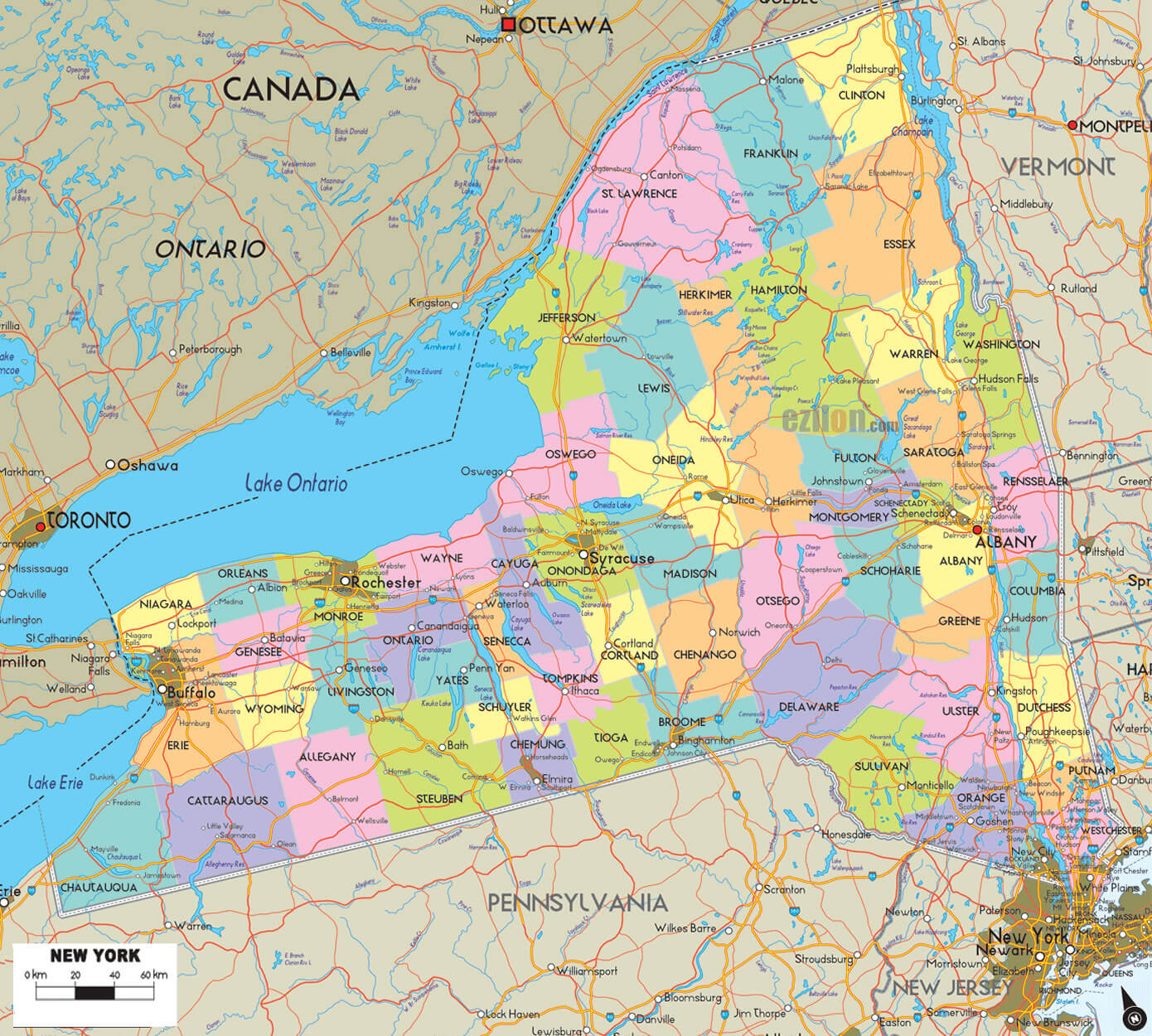 New York Counties Road Map USA