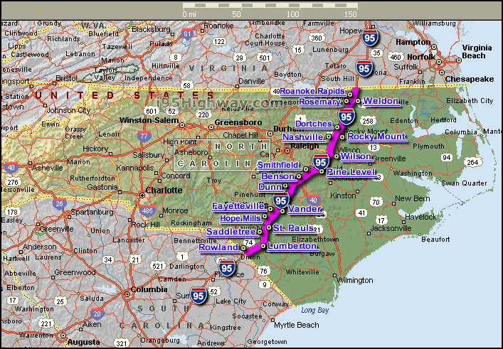 InterState 95 North Carolina Map