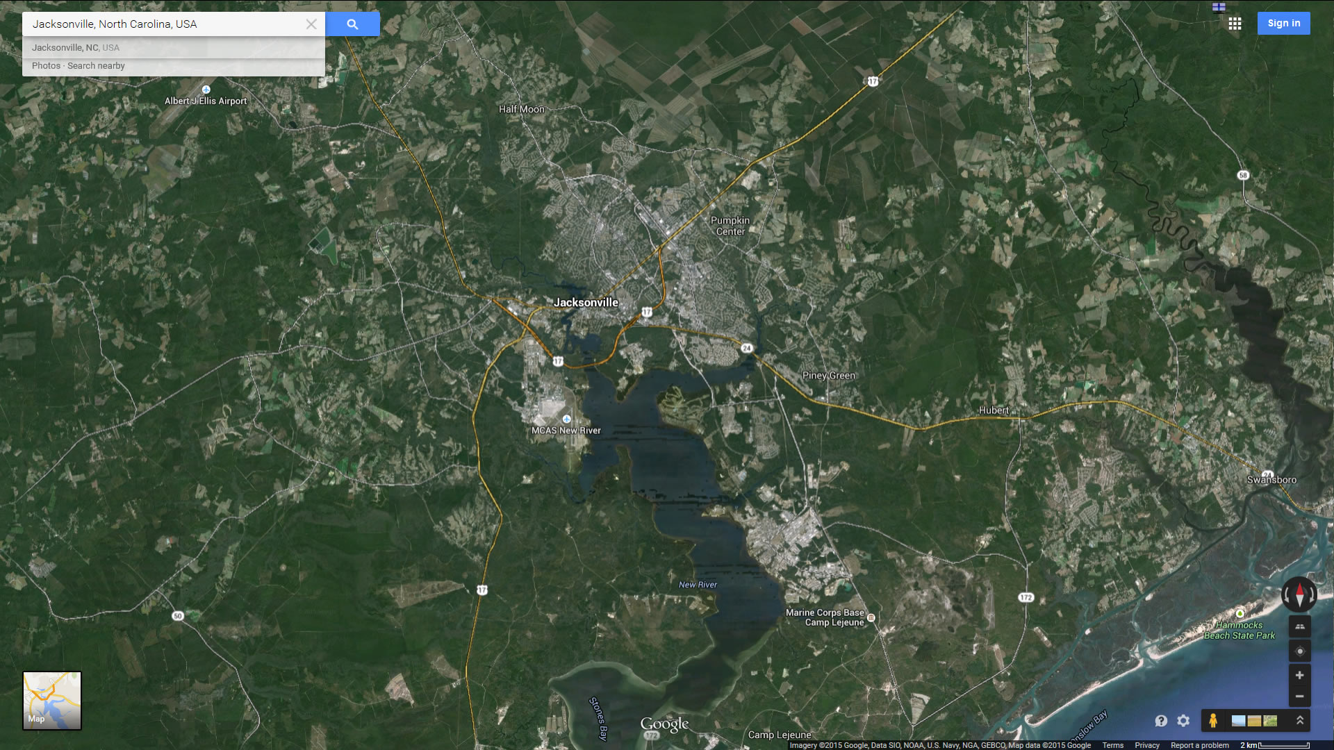 jacksonville map north carolina us satellite