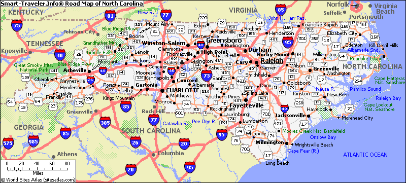 North Carolina Counties Road Map Usa