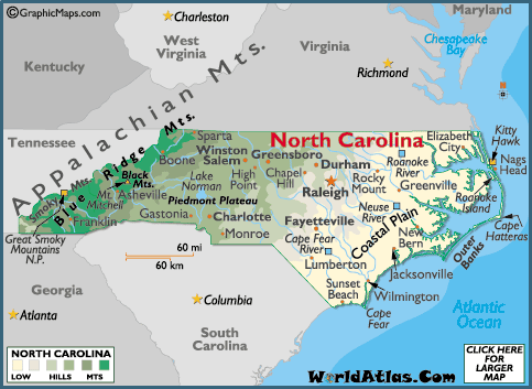 North Carolina State Map US
