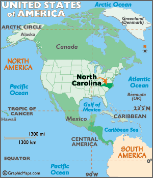 north carolina where in usa map