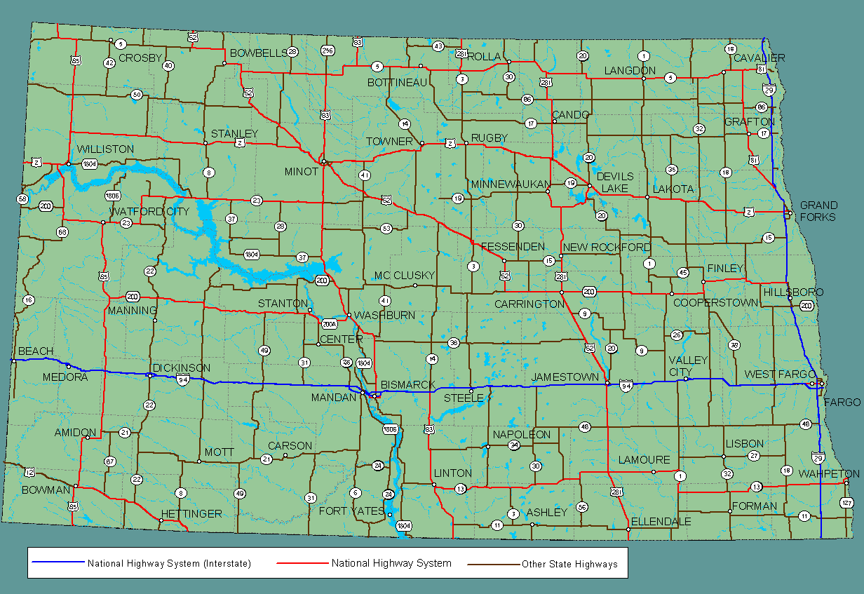 North Dakota Highways Map