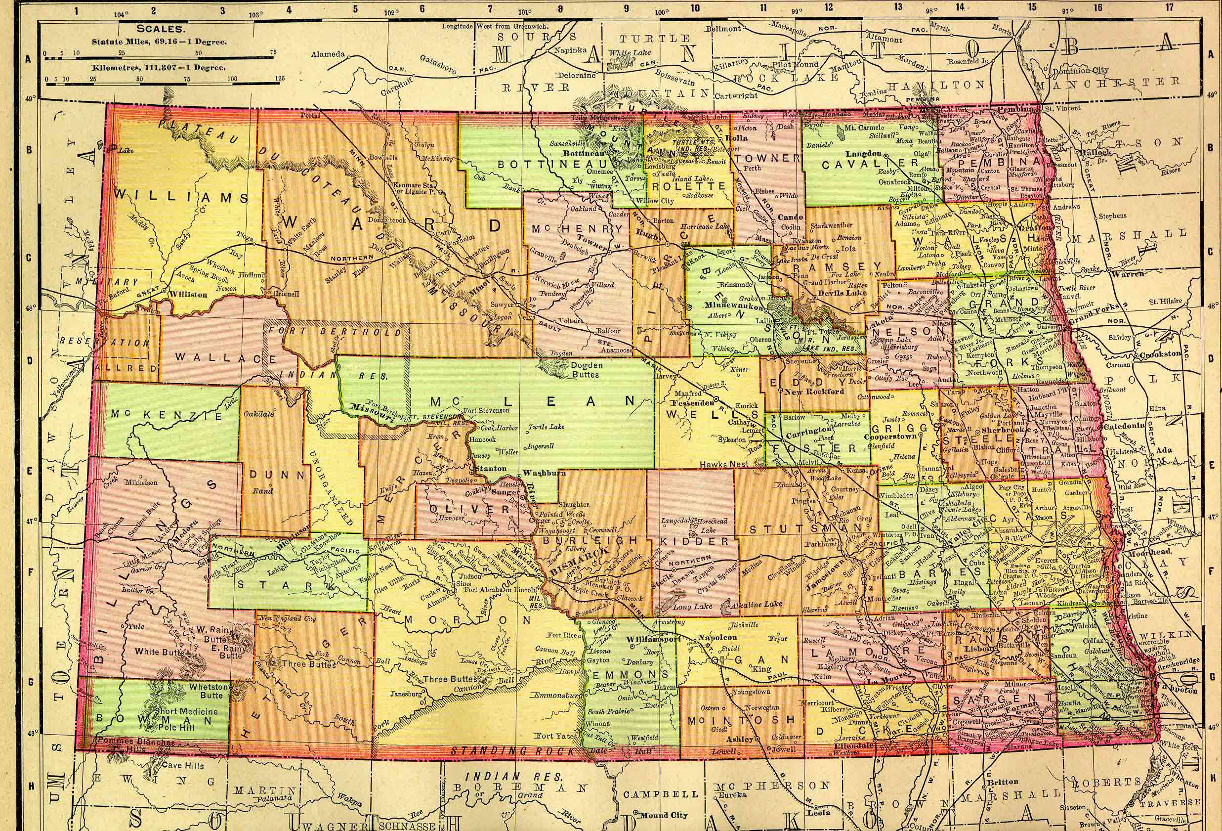 North Dakota Historical Map 1895