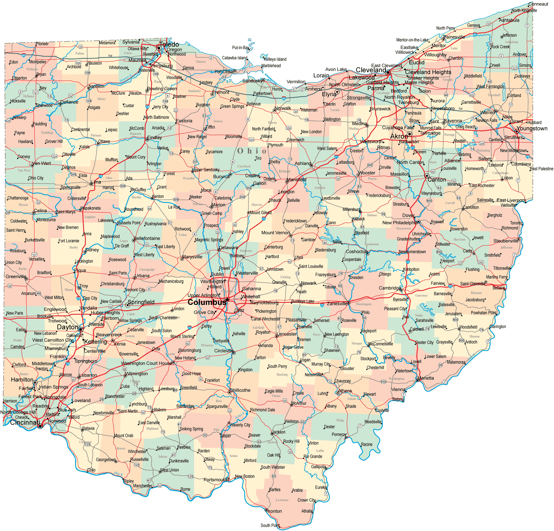 ohio county map with roads Ohio Road Map ohio county map with roads