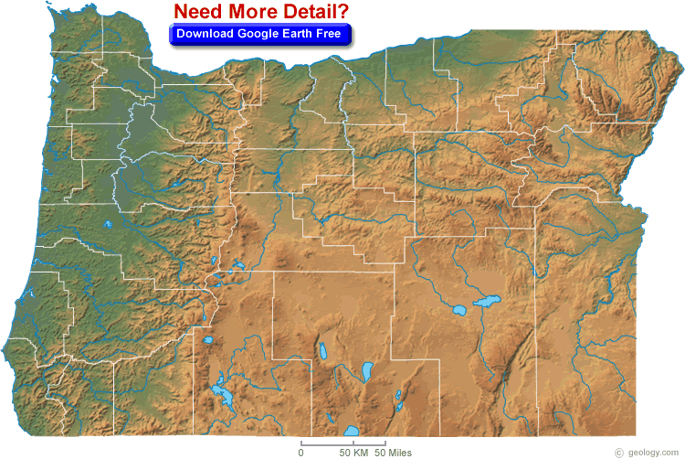 Oregon Physical Map USA