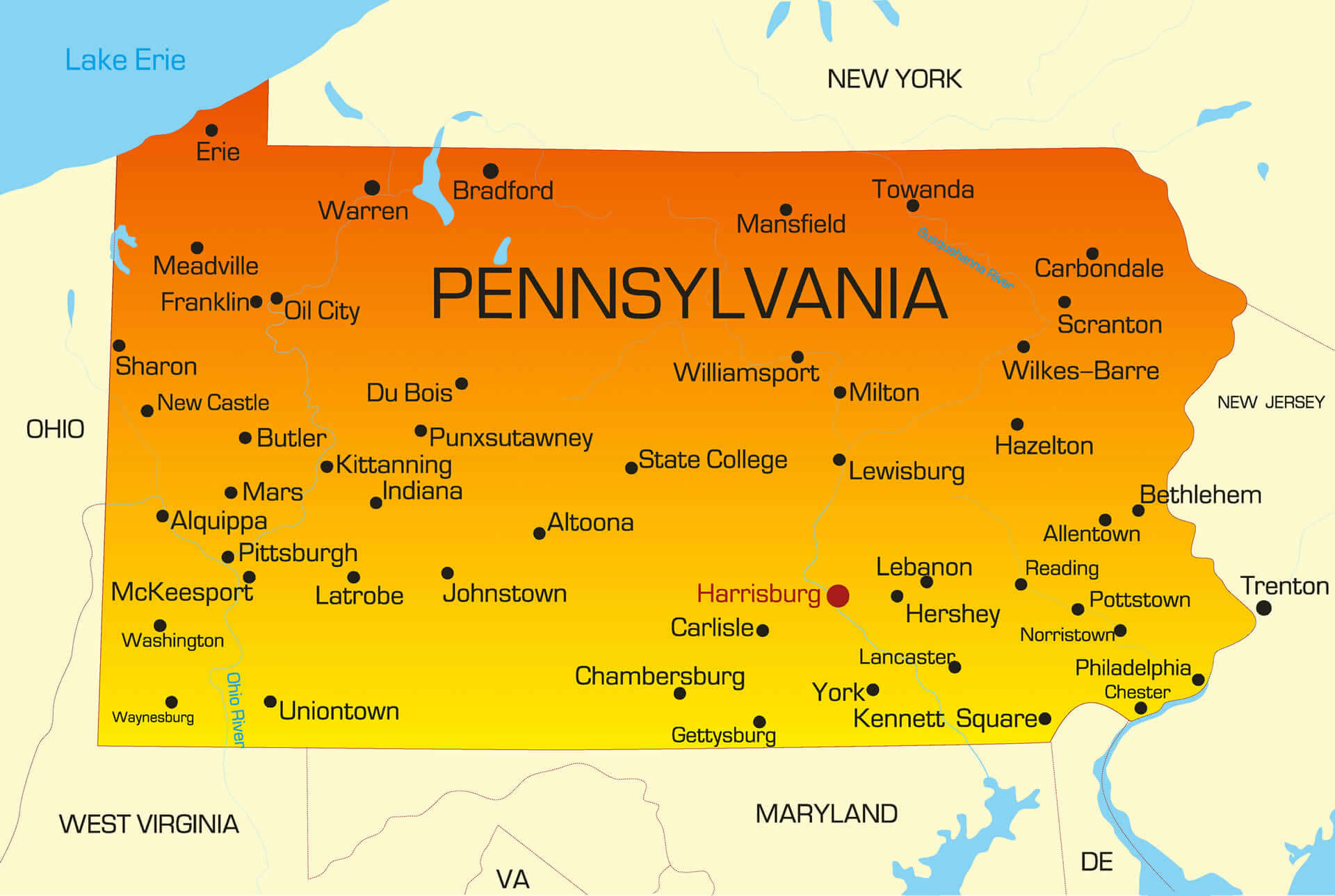 Vector Color Map of Pennsylvania