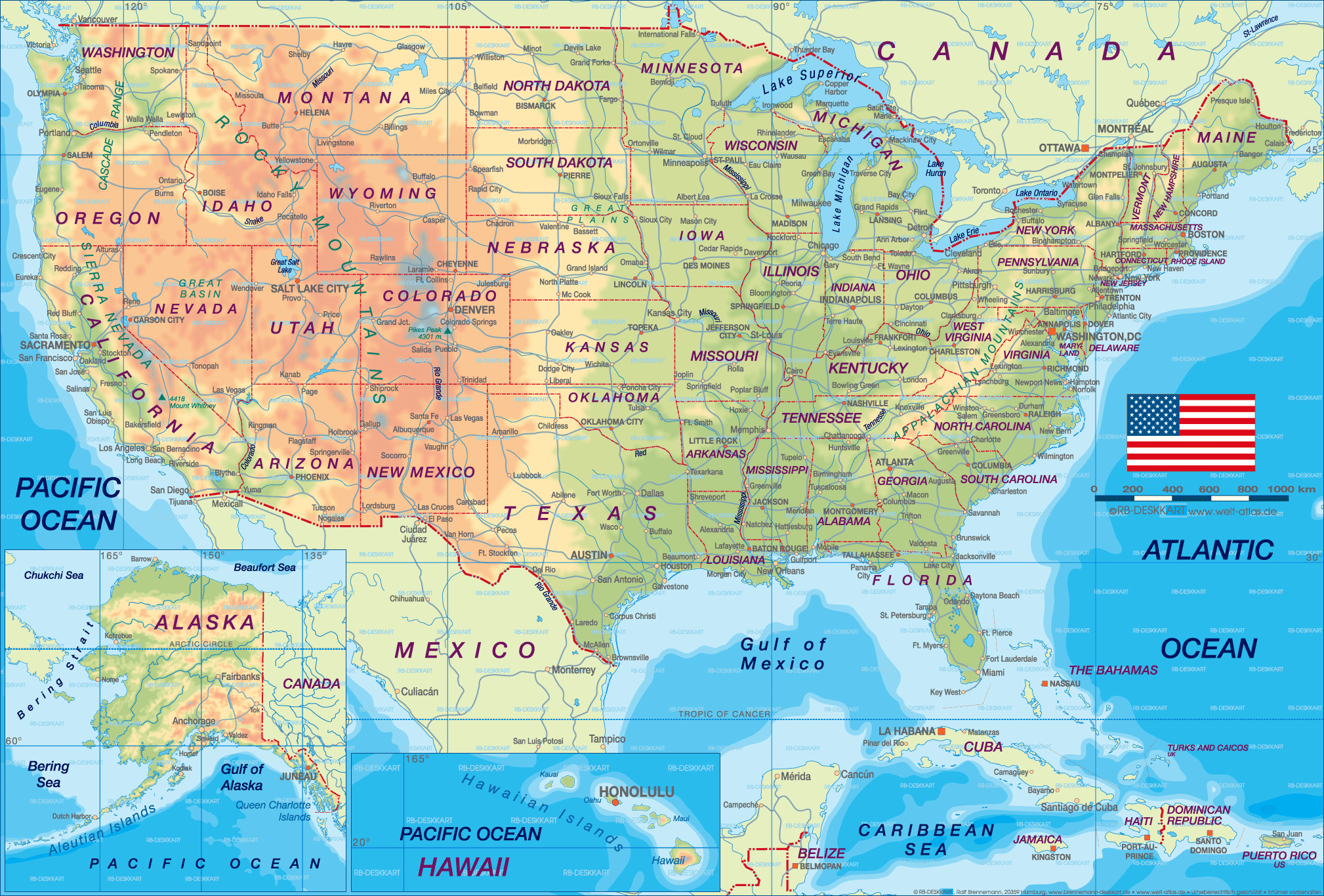 Physical Map of the United States