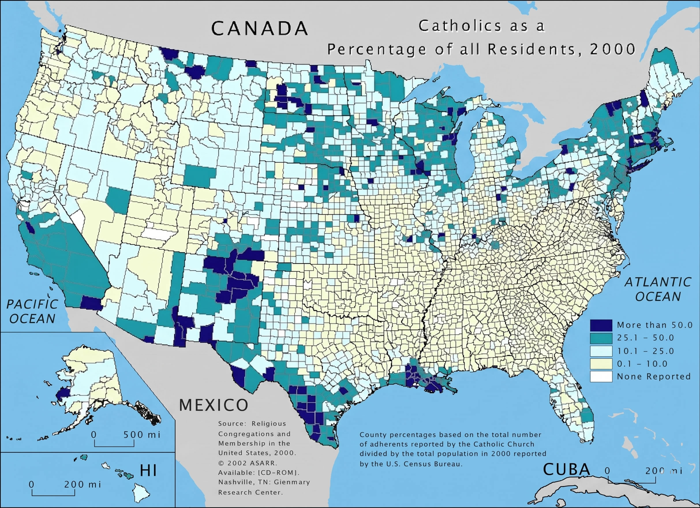 USA county level population density map detailed