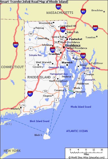 Road Map of Rhode Island