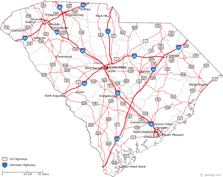 South Carolina Higways Map