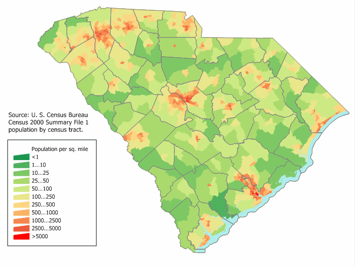South Carolina population map