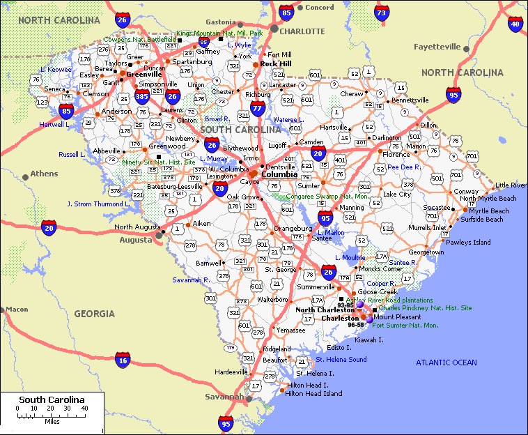 South Carolina Road Map