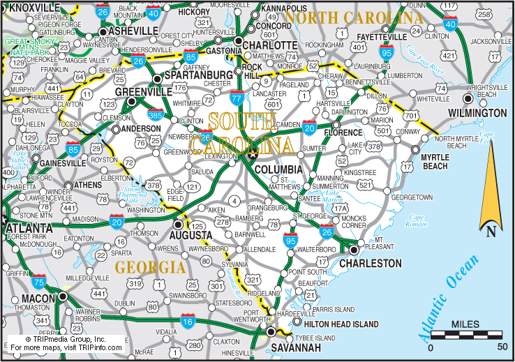 South Carolina Interstate 95 Map