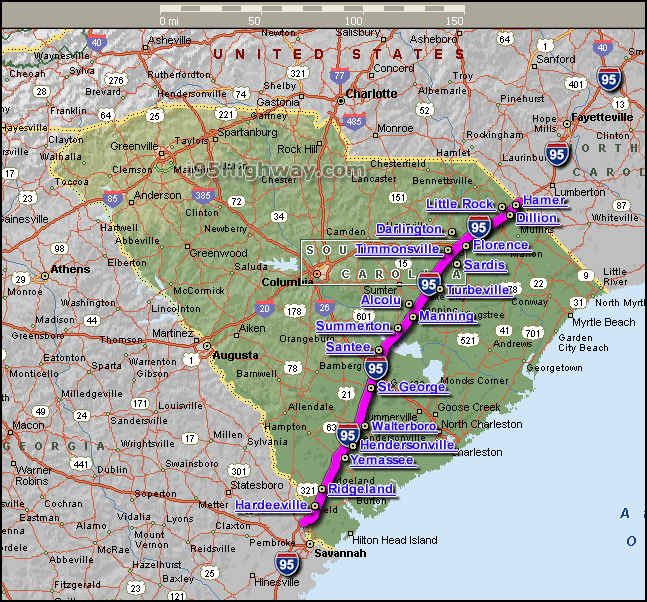 South Carolina Interstate 95 Map