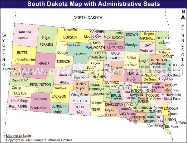 South Dakota County Seat Map