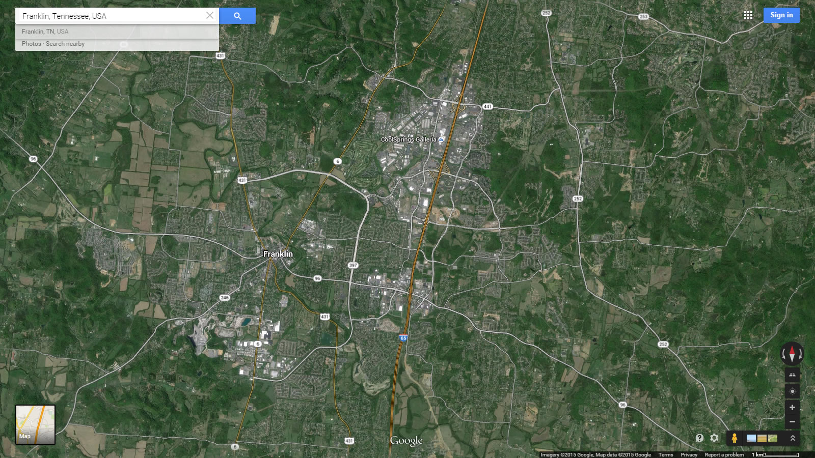 franklin map tennessee us satellite