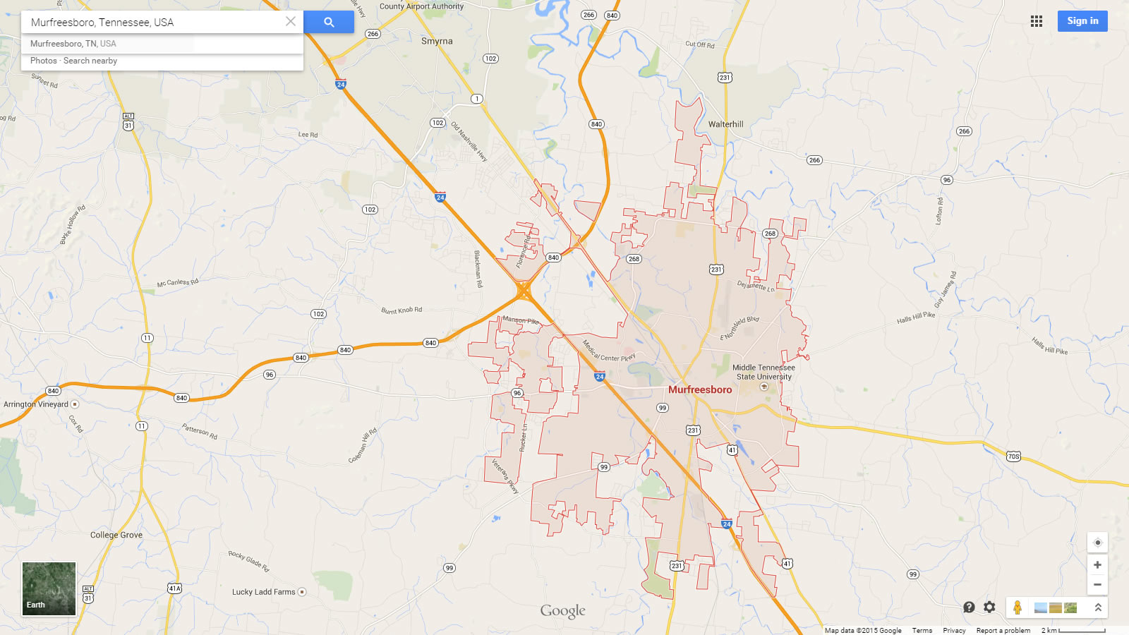 murfreesboro map tennessee us