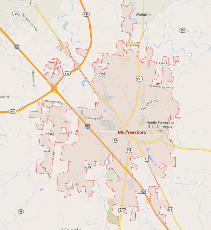 murfreesboro tennessee map usa