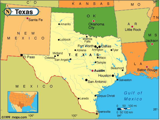 texas map state boundries