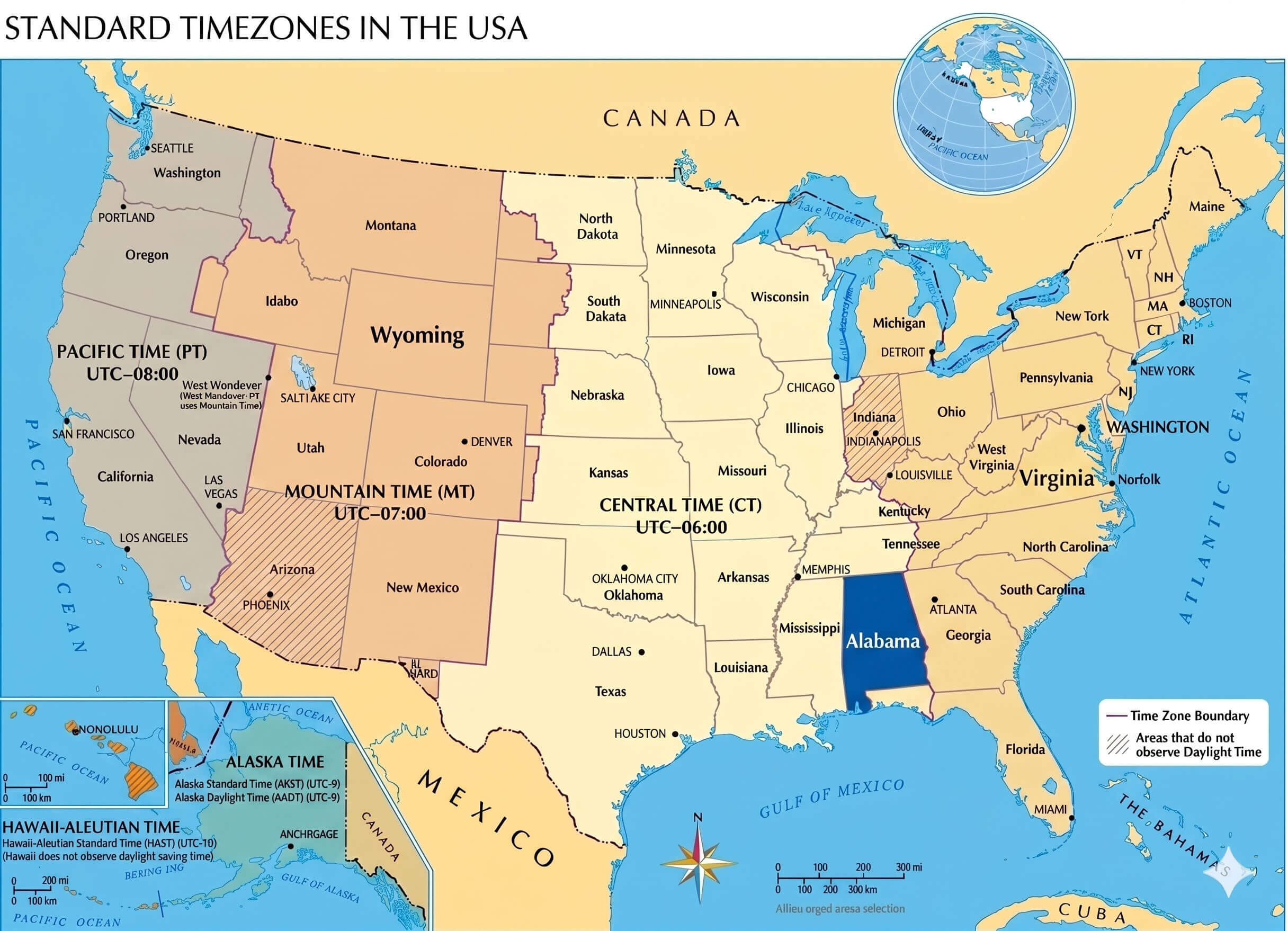 Alabama time zone map