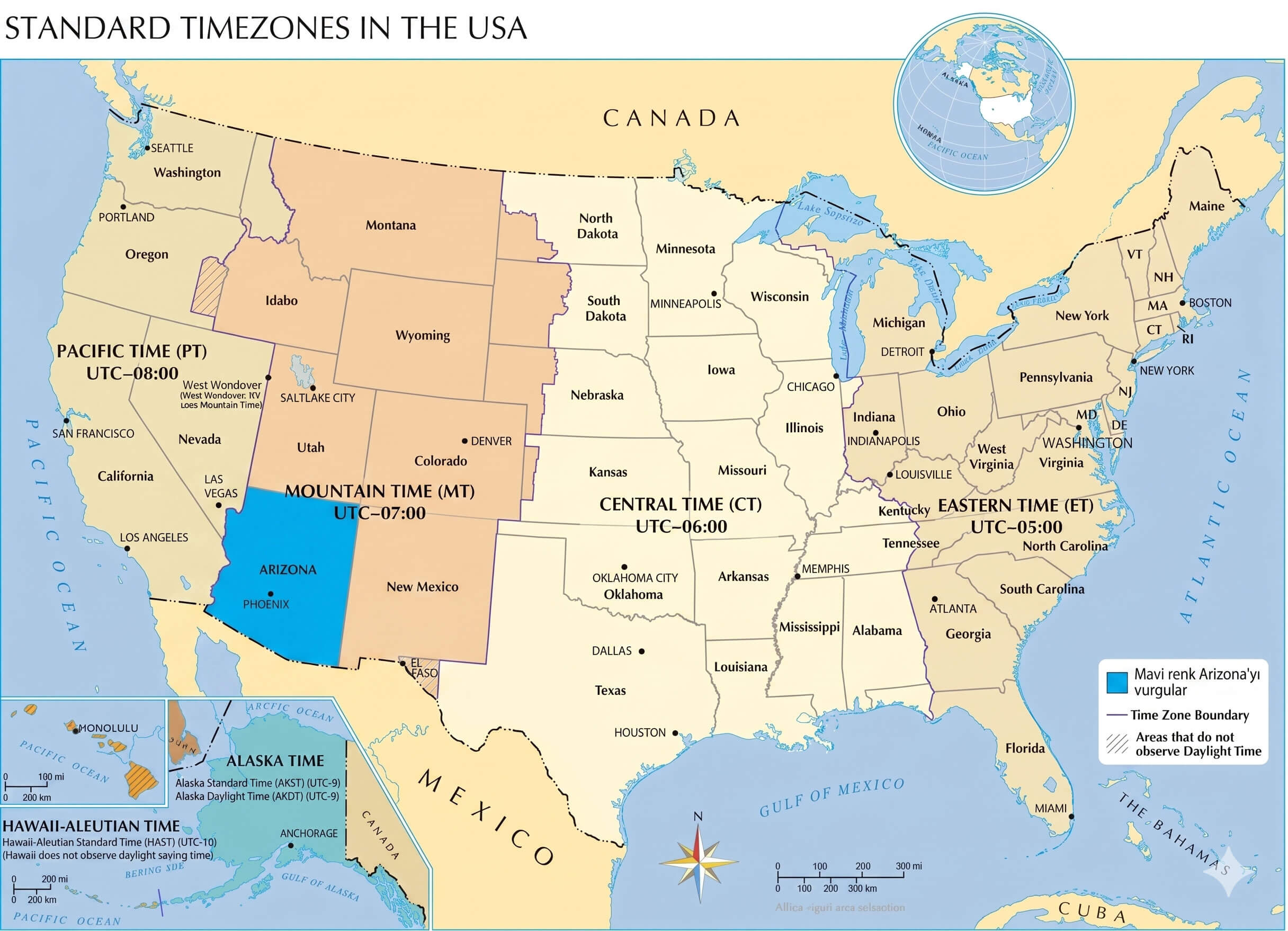 Arizona time zone map