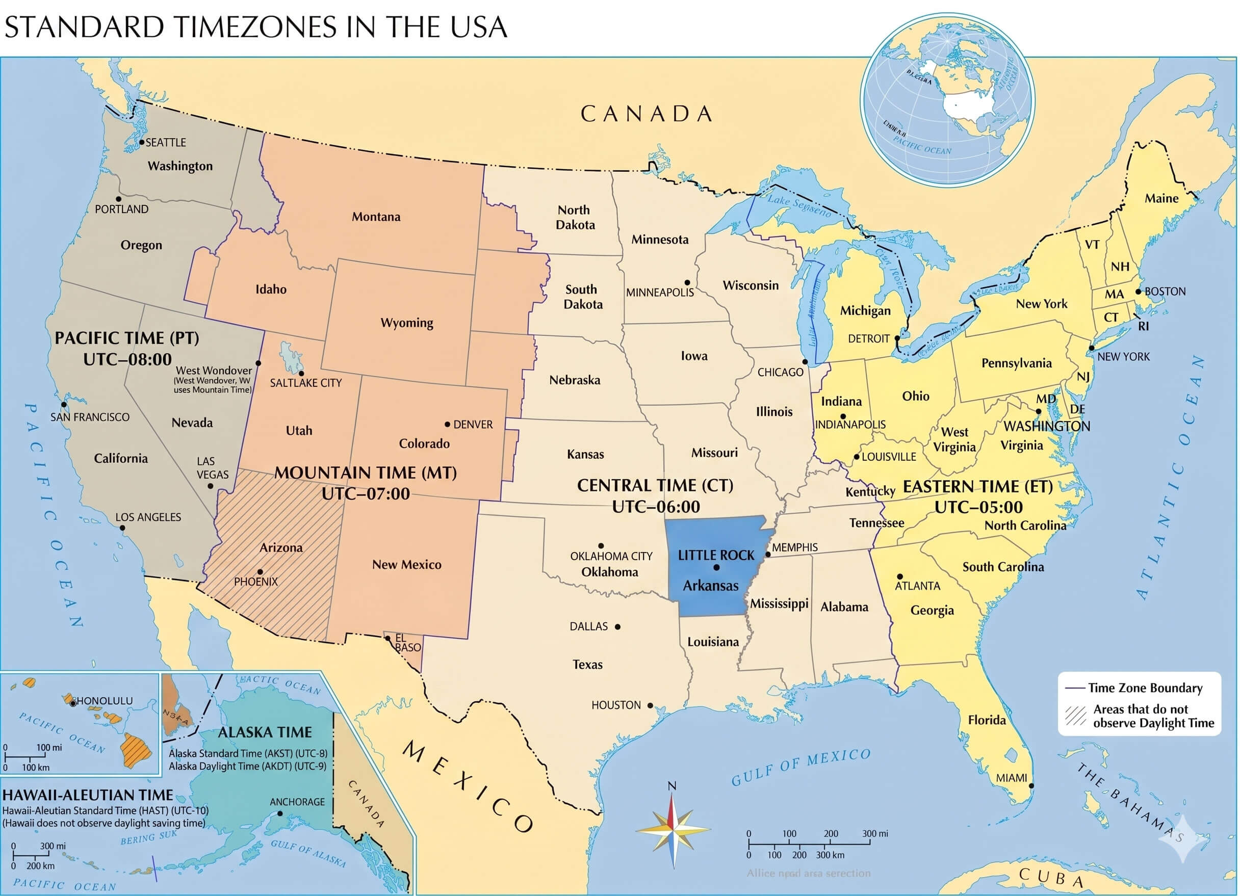 Arkansas time zone map