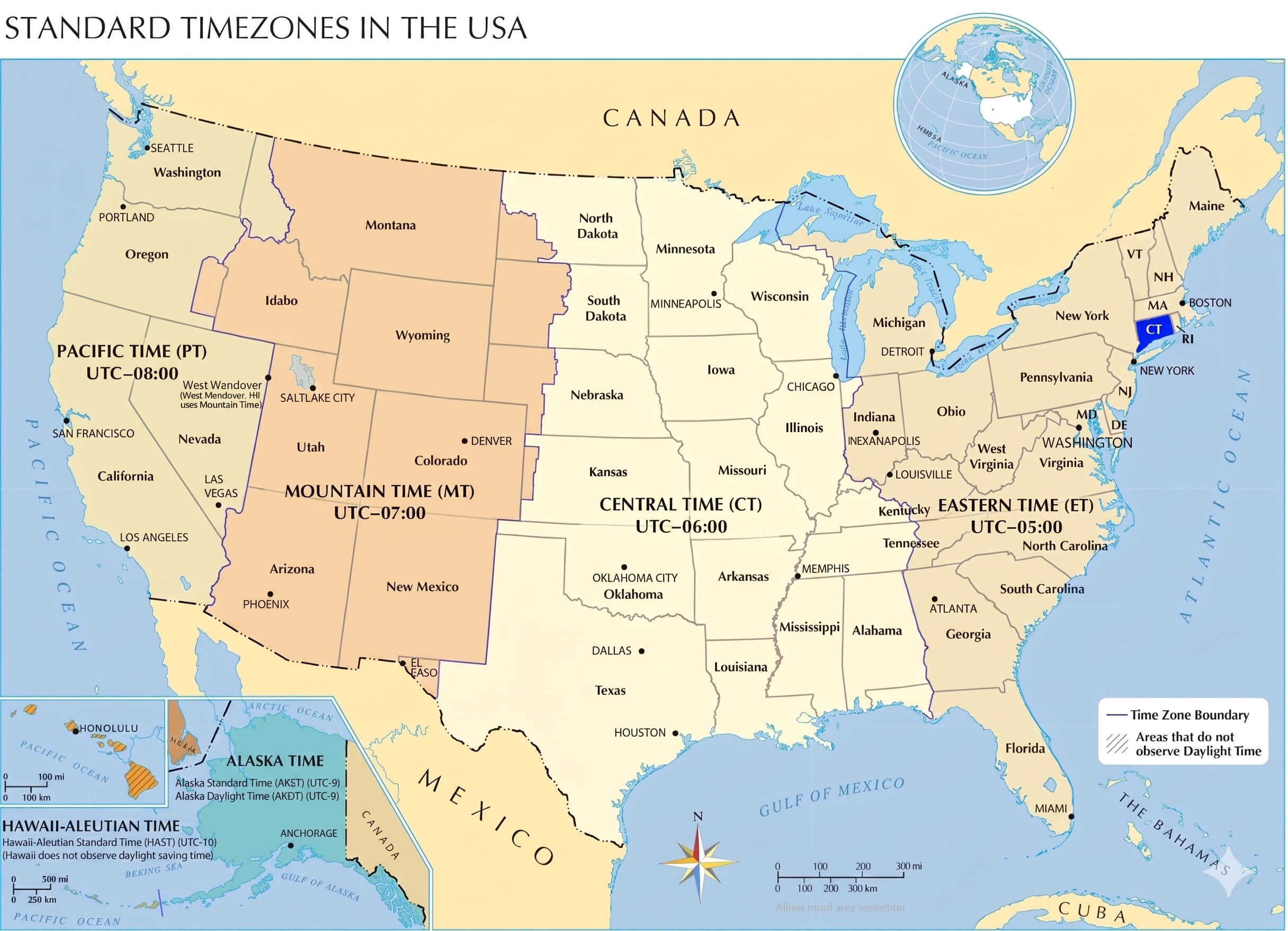 Connecticut time zone map