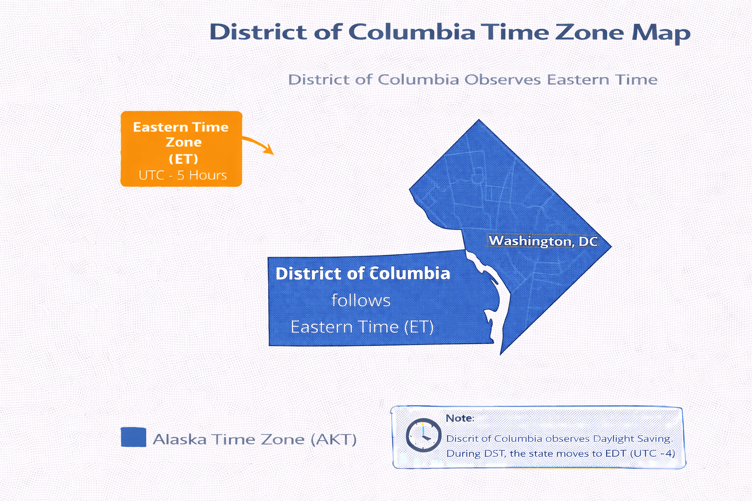 District of Columbia time zone map infographic