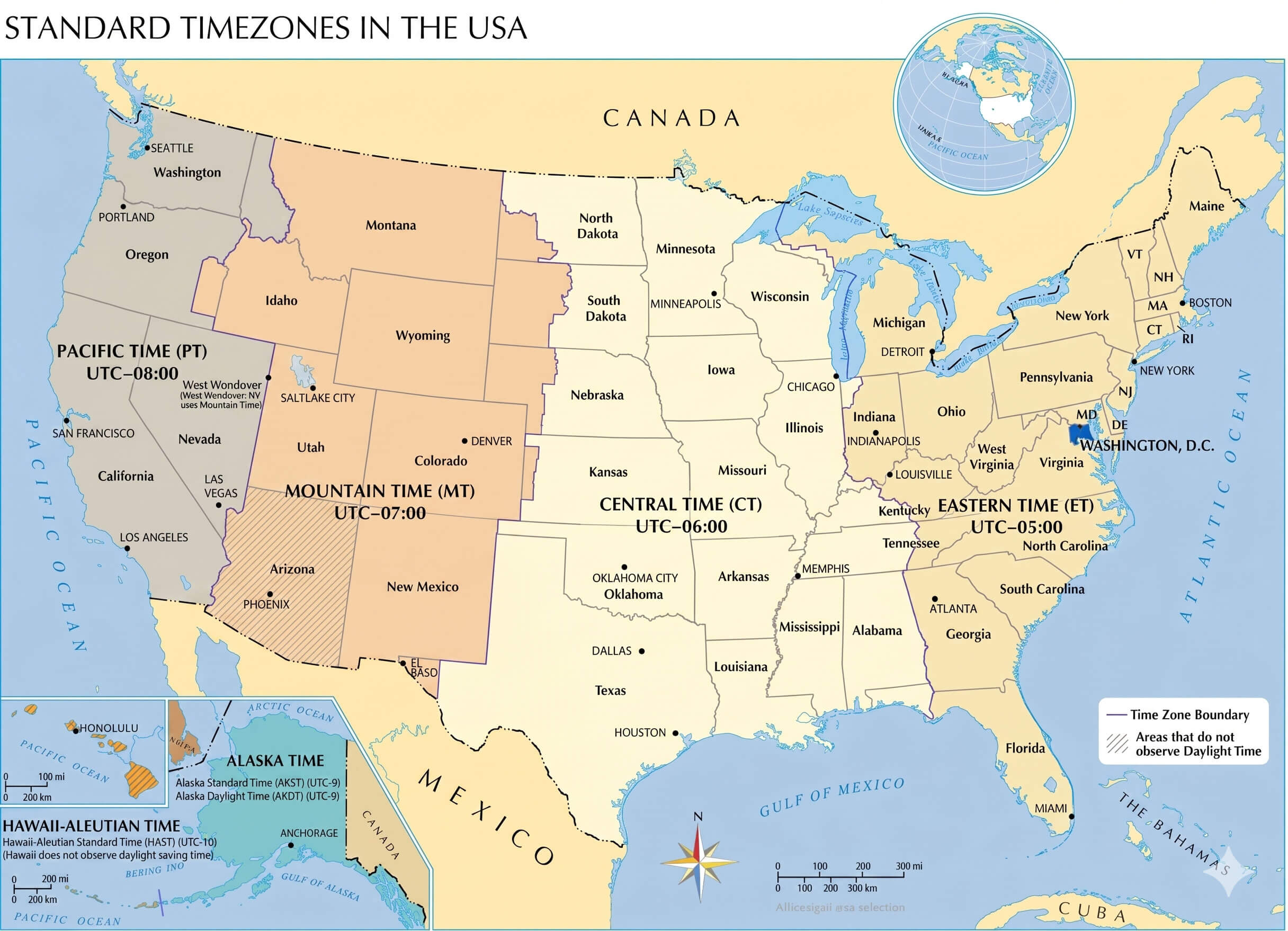 District of Columbia time zone map