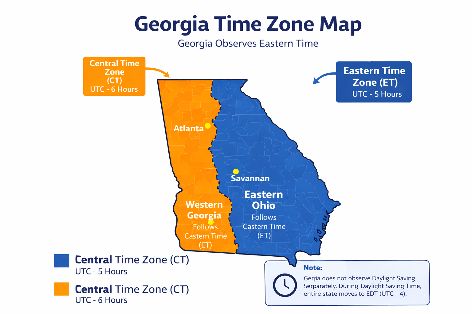 Georgia time zone map infographic