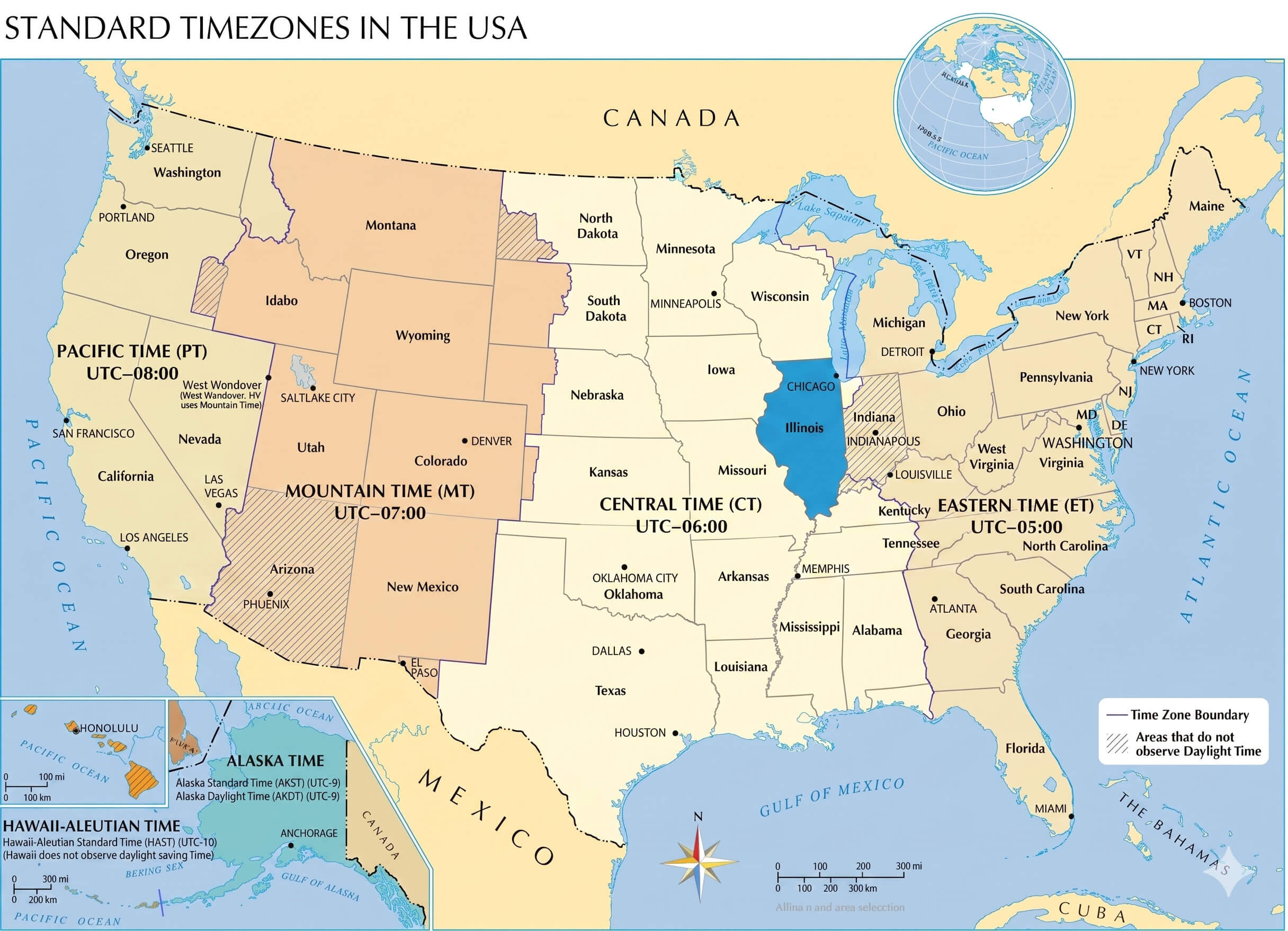 Illinois time zone map