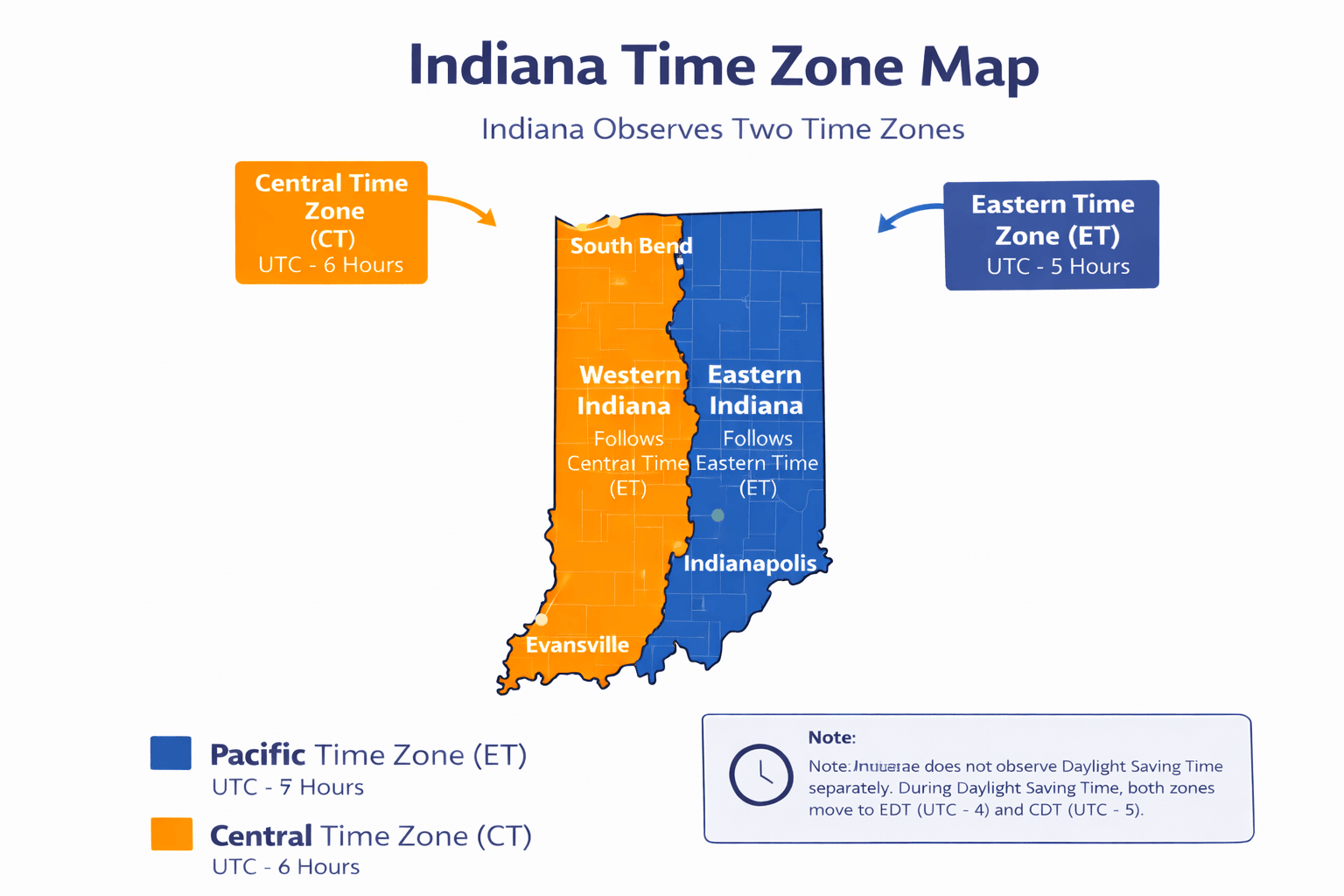 Indiana time zone map infographic