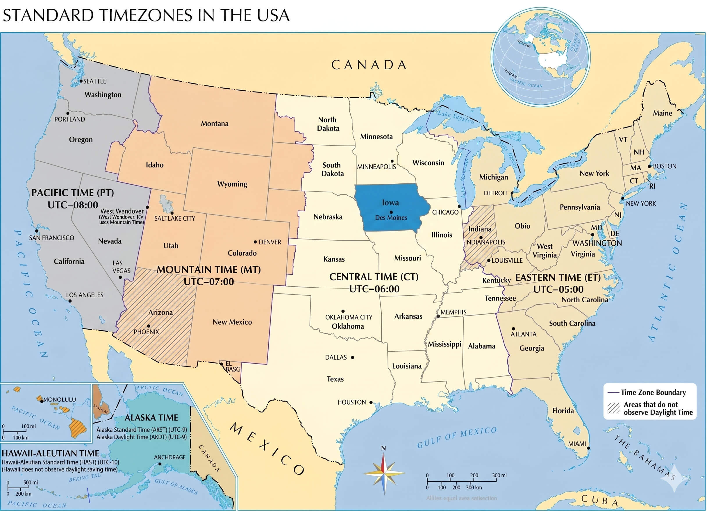 Iowa time zone map